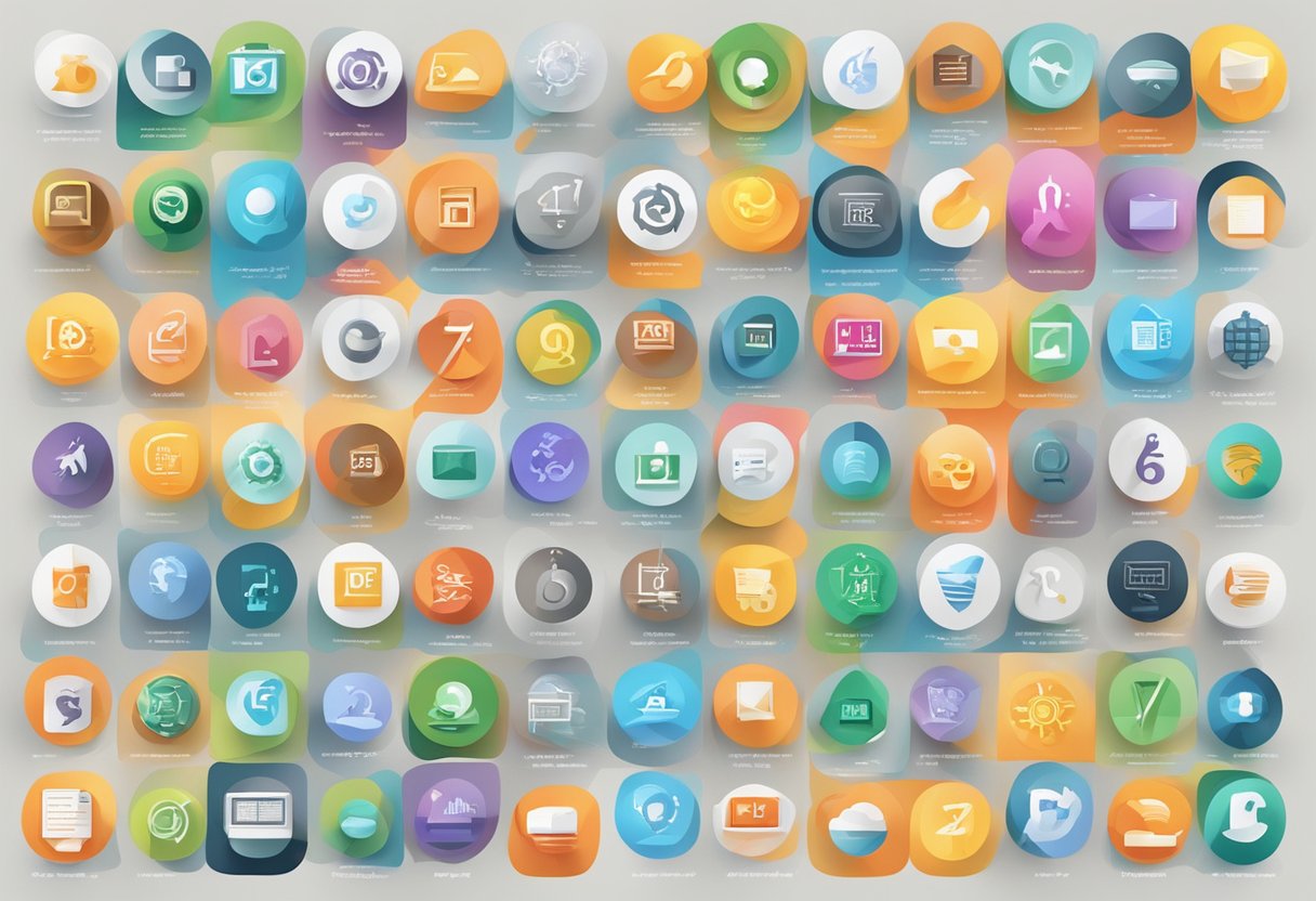 A colorful array of symbols and icons representing the top 10 programming languages, arranged in a visually appealing and organized manner