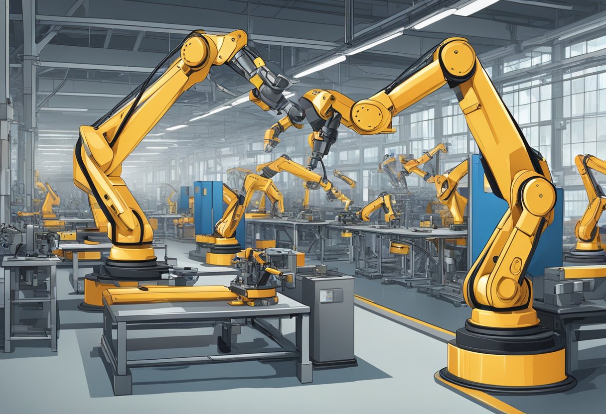 Robotic arms replacing workers in a factory