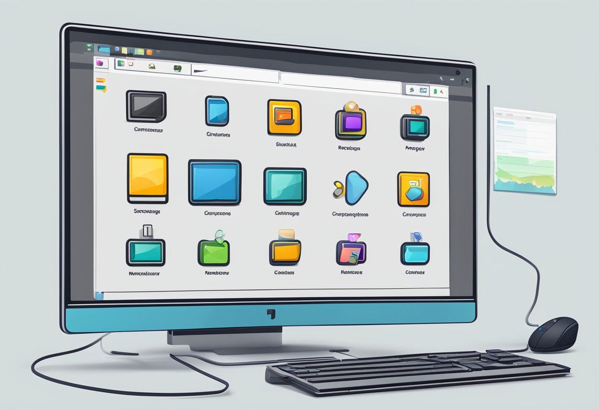 A computer screen displaying various screen recorder icons and buttons, with a mouse cursor hovering over one of the options