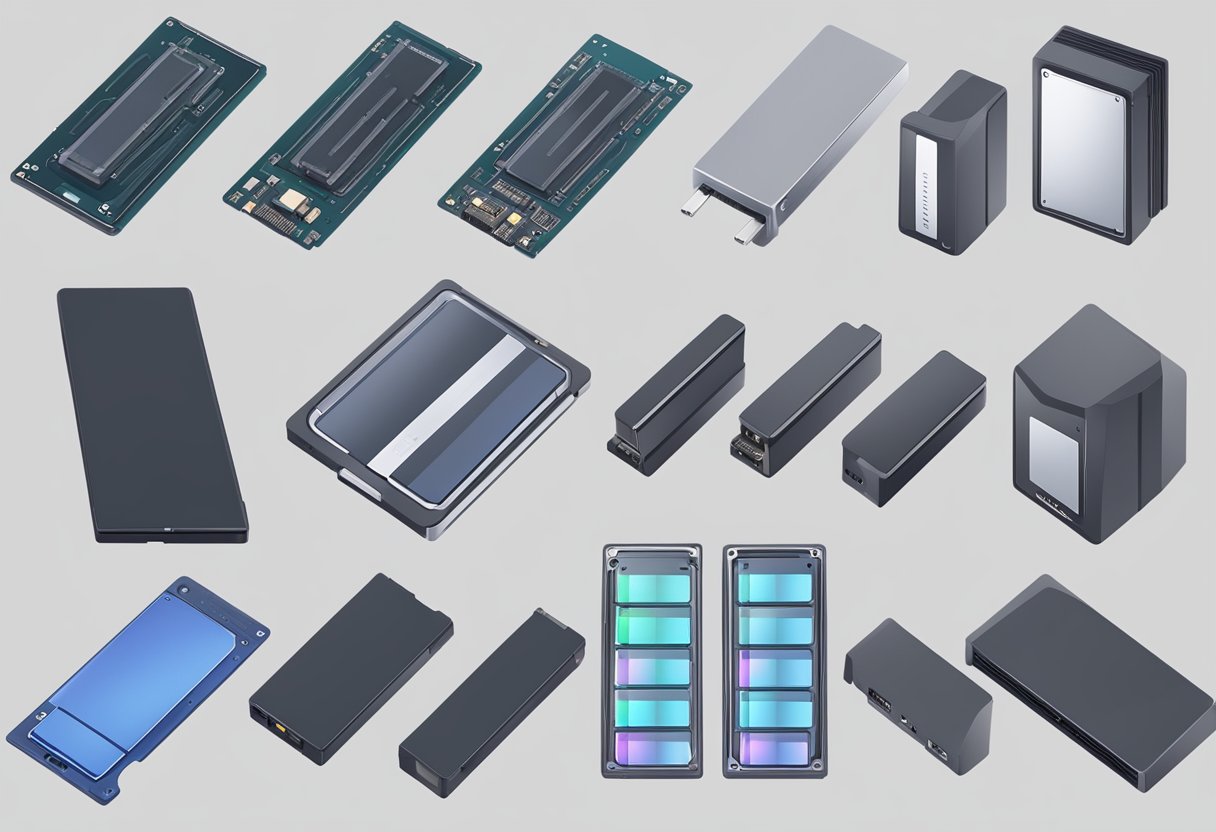 A variety of SSD form factors displayed on a table, with different sizes and shapes to choose from